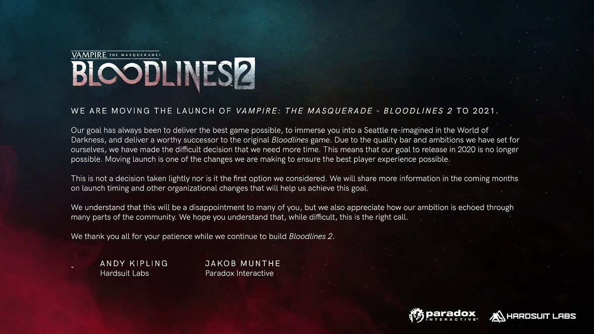 Bloodlines 2 перенесли